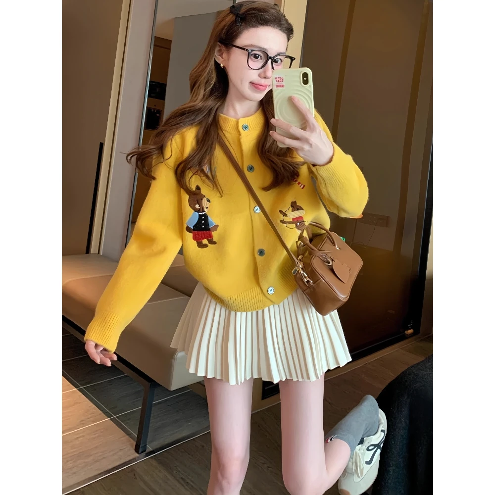 La Chapelle/拉夏贝尔针织衫开衫秋冬百褶裙两件套女2025新款毛衣