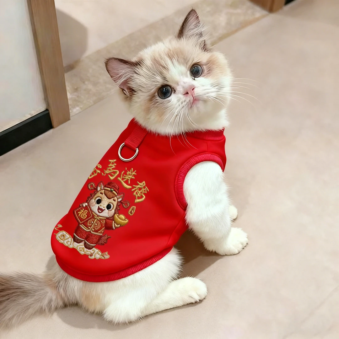 宠物新年衣服冬季新款保暖加厚小猫幼猫布偶金渐层防掉毛猫咪卫衣