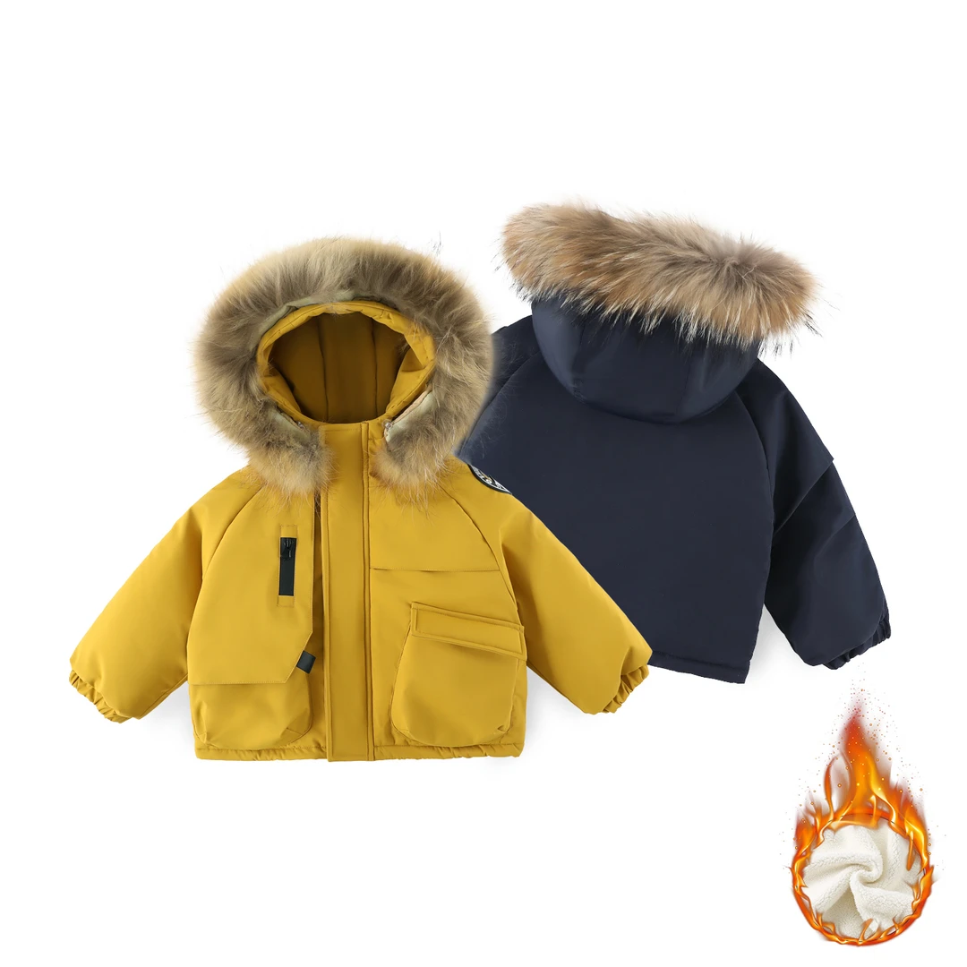 SCBEBE【毛领可拆卸】儿童棉服冬男童韩版加绒夹棉工装派克服AW117