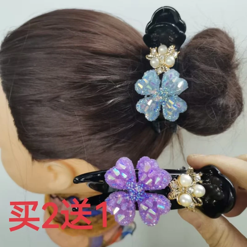 发饰花苞发夹花朵盘发丸子头发后脑勺夹盘夹子神器马尾头饰抓夹