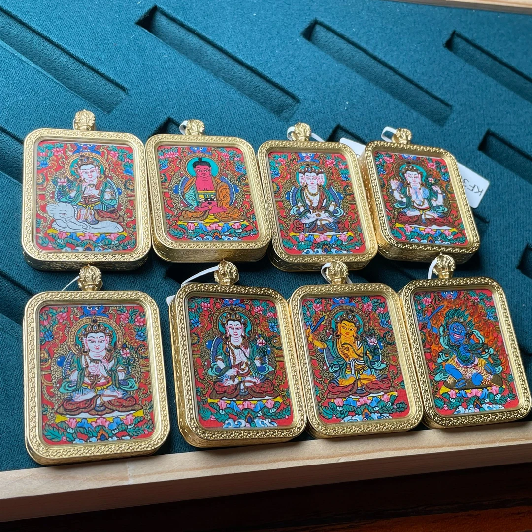 彩金朱朱底宝珠版八大 纯手绘唐卡