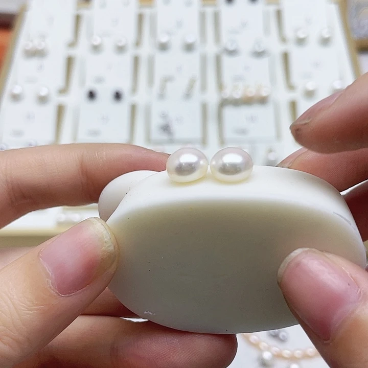 淡水珍珠耳饰银S925镶嵌花*