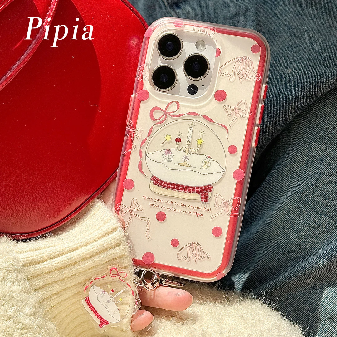 原创2025新年新款手机壳适用许愿水晶球磨砂苹果二合一送垫片挂件