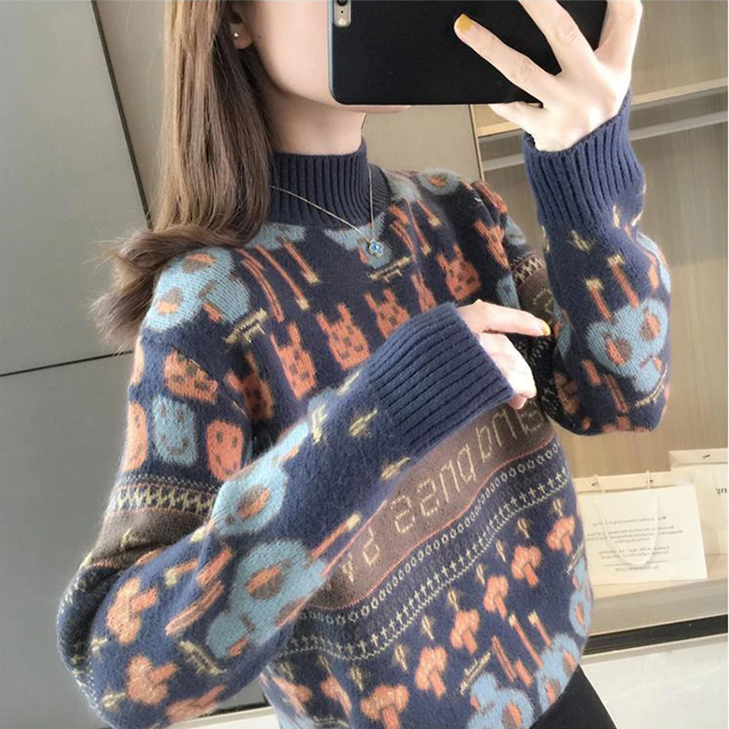 C毛衣女套头宽松针织衫秋冬新款韩版女士百搭半高领打底上衣潮