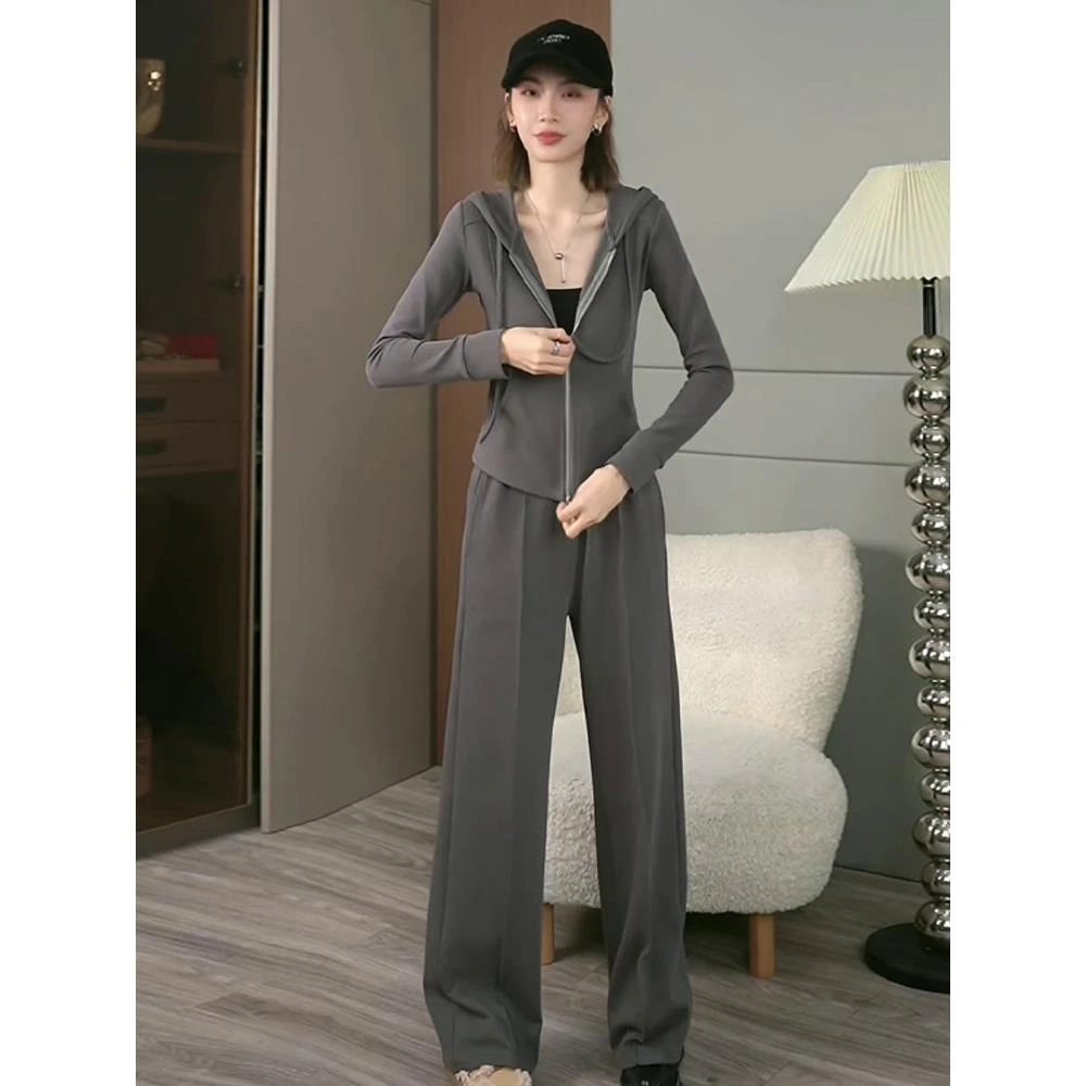 时尚套装运动新款女春秋季宽松气质洋气长袖上衣阔腿裤女装两件套