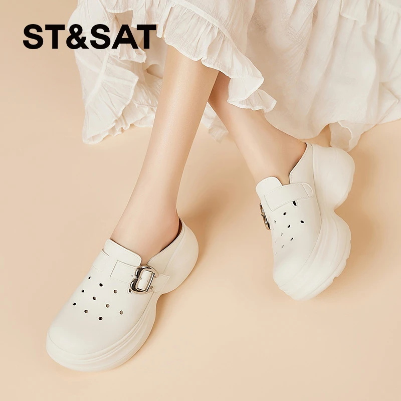 星期六厚底包头拖女士夏外穿舒适百搭洞洞鞋新款懒人一脚蹬半拖鞋