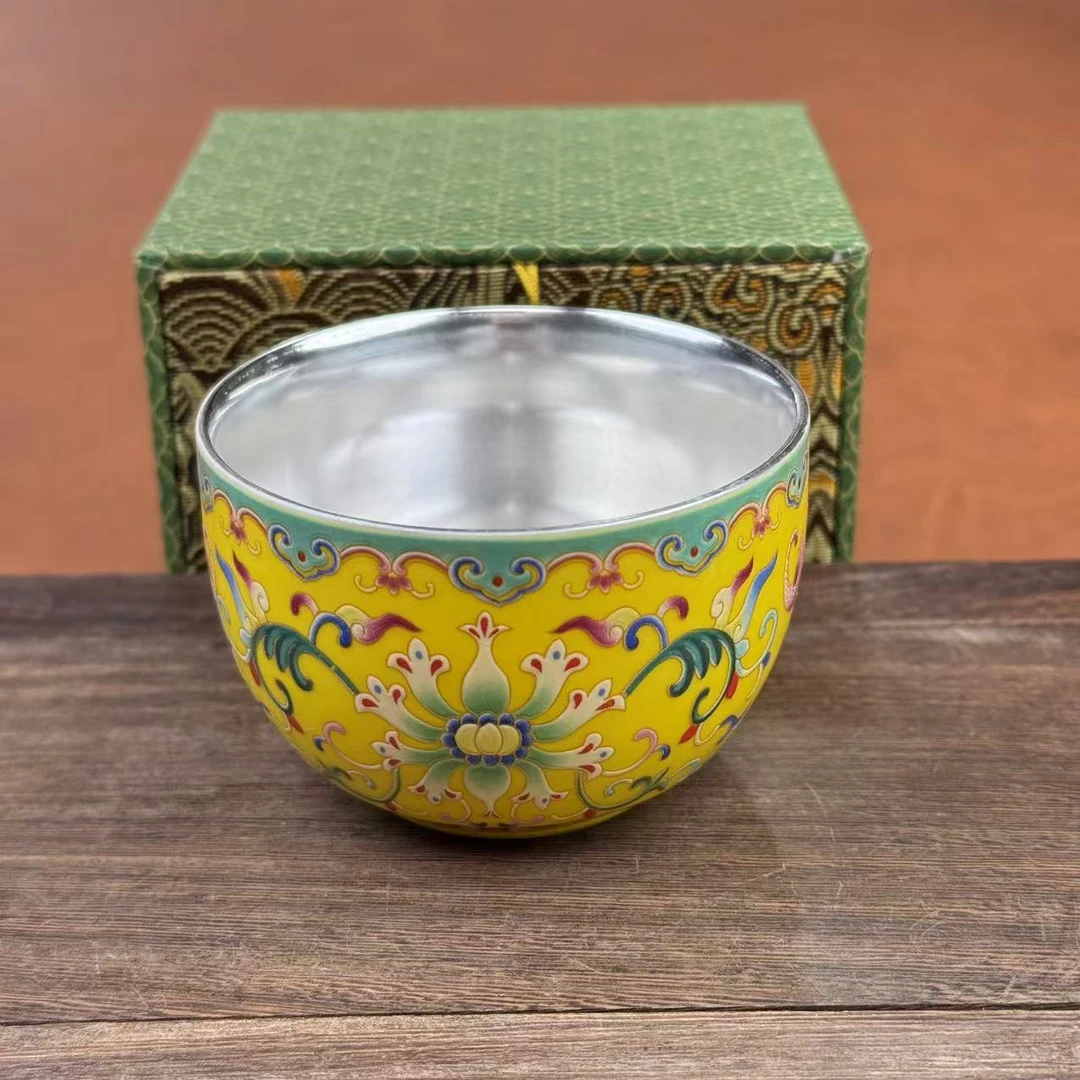 缠枝莲粉黄鎏银杯主人杯 Y107