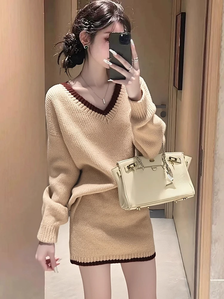 秋冬卡其色针织套装女2025新款慵懒风穿搭巨好看上衣半身裙两件套