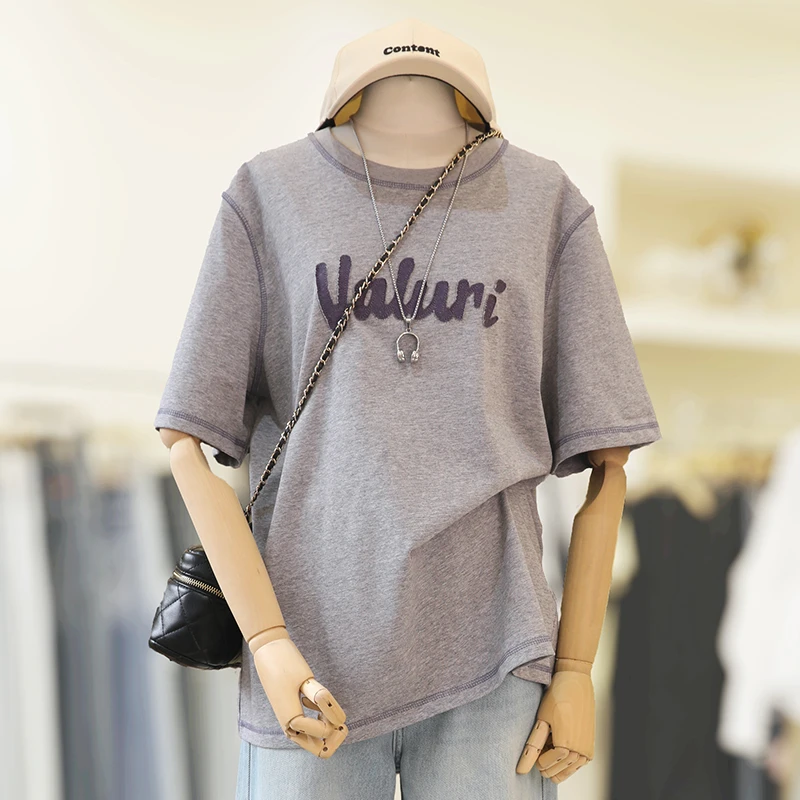 zaw大码女装撞色字母刺绣短袖t恤宽松百搭胖mm上衣洋气遮肉/25113