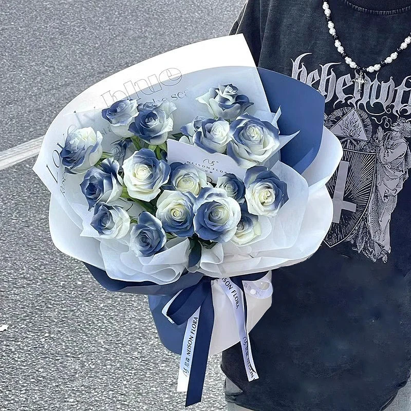 马耳他蓝玫瑰花束碎冰蓝仿真花永生花束送女友闺蜜告白情人节礼物