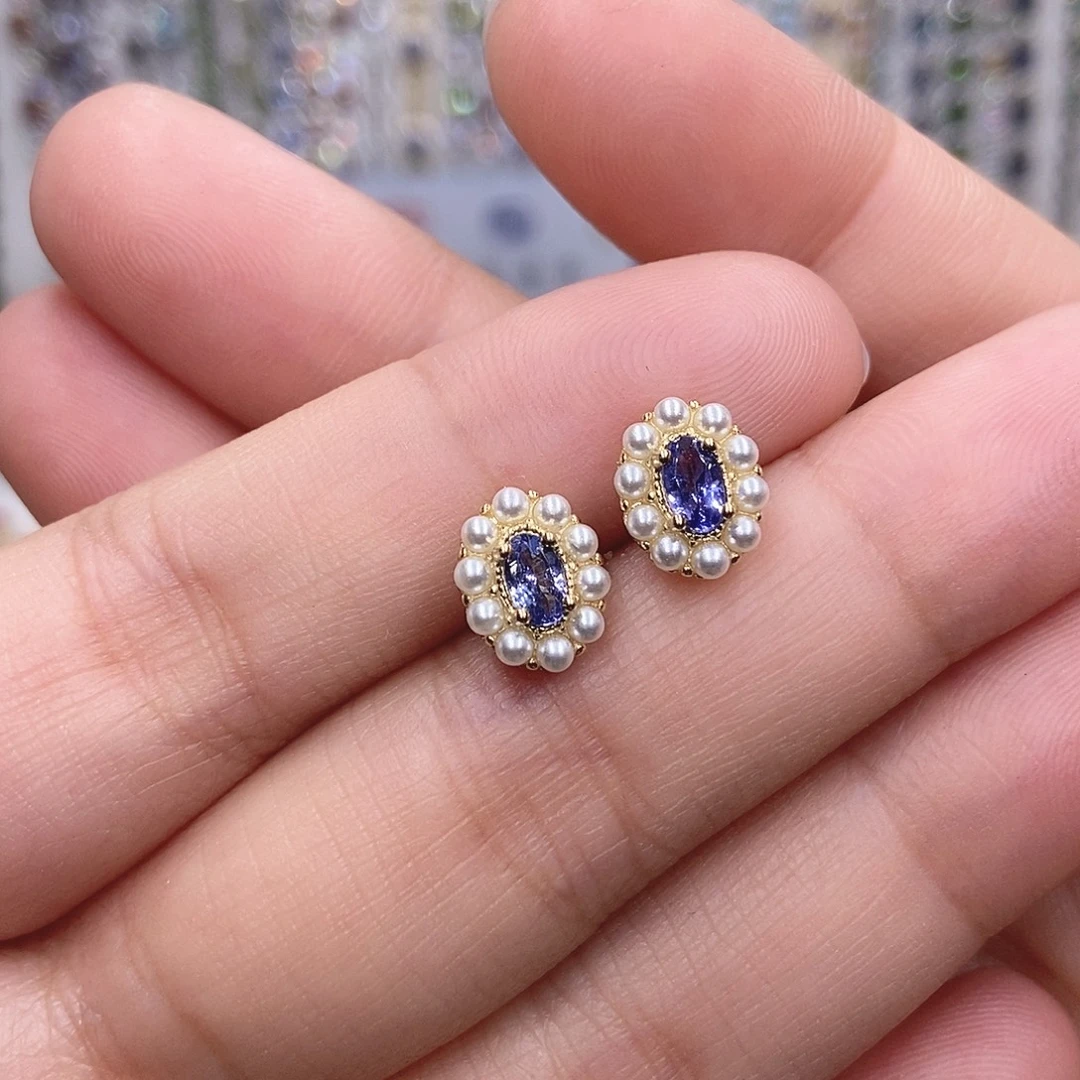 银S925镶嵌耳饰坦桑石