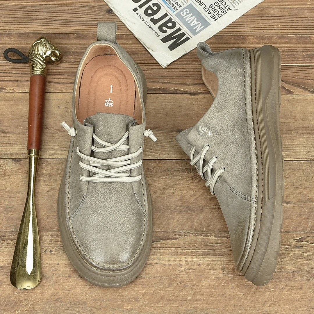 新款百搭男士头层牛皮春季休闲时尚软底系带复古透气男鞋-81819