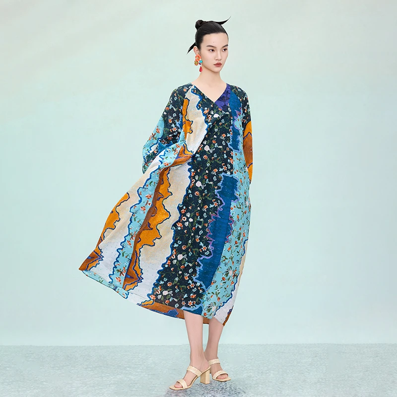 吉丘古儿山奈国风新中式原创连衣裙中长裙撞色通勤轻薄G252Y030