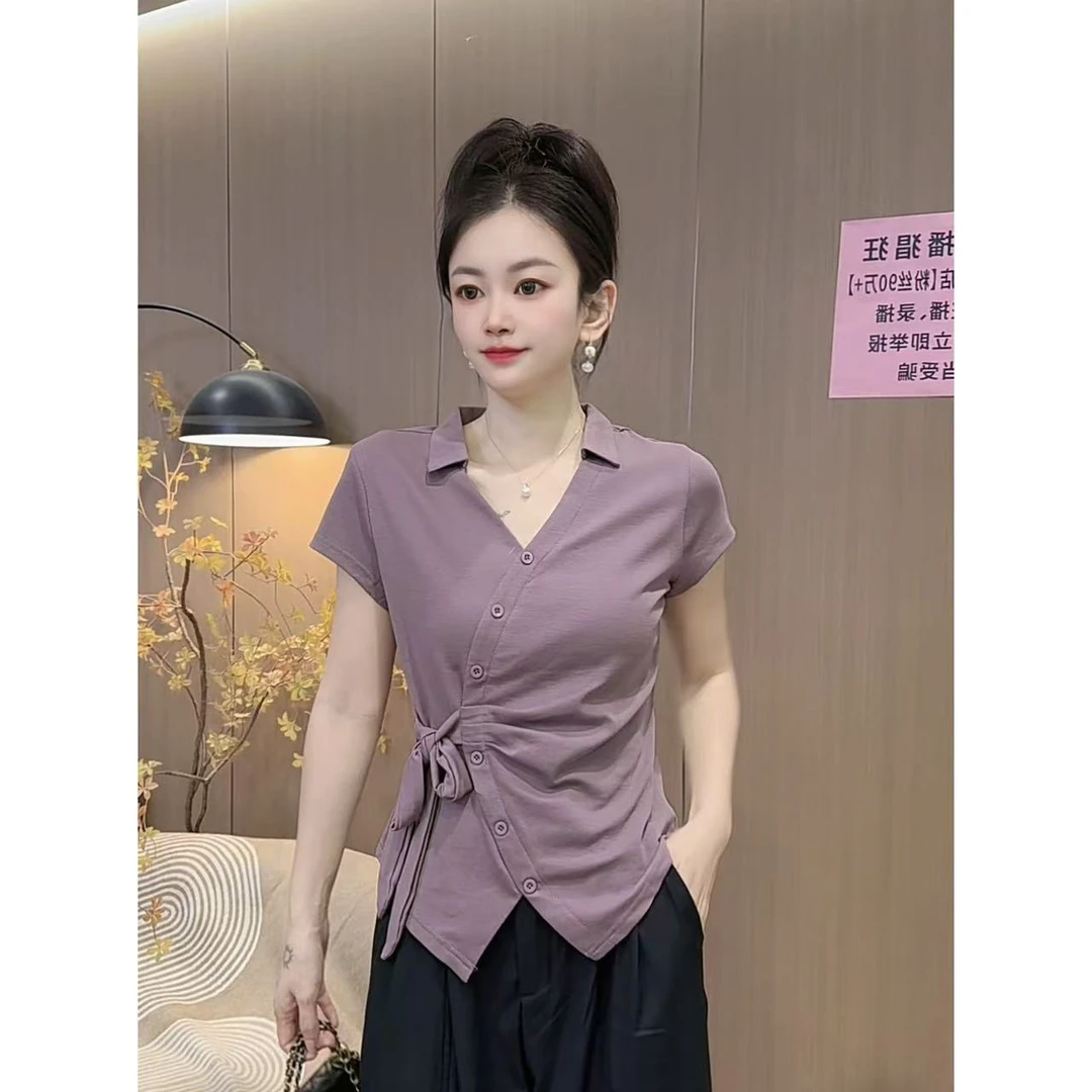 【5315】新品法式设计感显瘦绑绳上衣