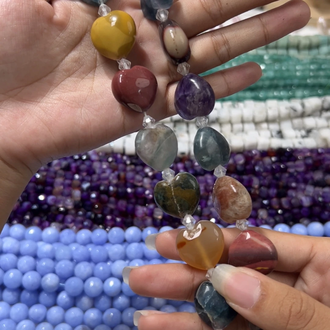 玛瑙/玉髓合金珠宝半成品Y136爱心多宝一条19mm