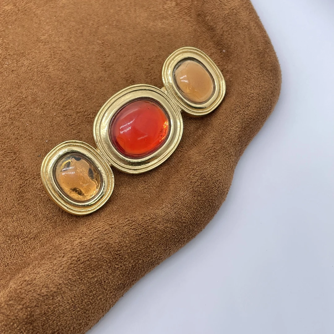 95新 YSL/圣罗兰 圣罗兰热烈橙红色一字胸针/ysl00201