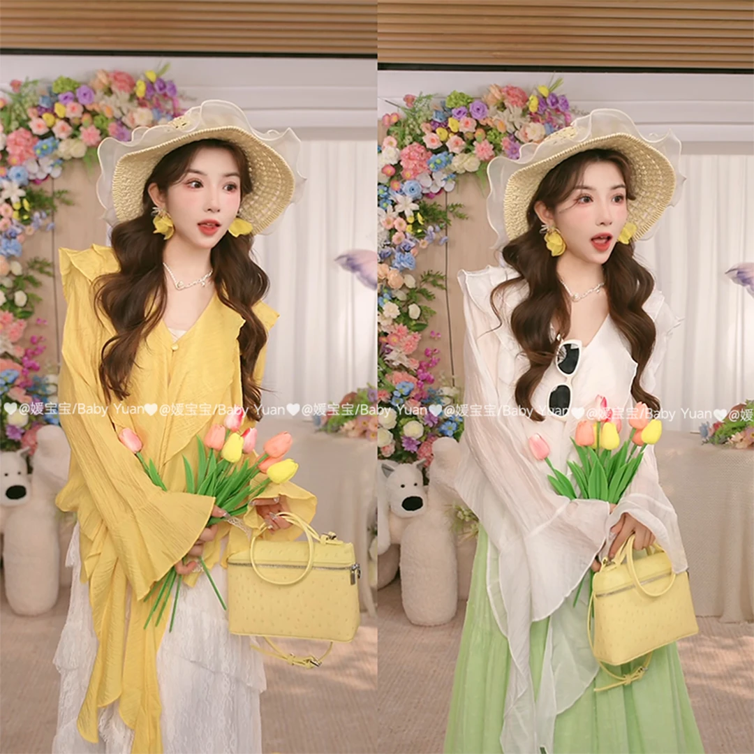 不规则长袖春季夏季飞飞喇叭袖百搭休闲春季时尚设计款上衣女9989