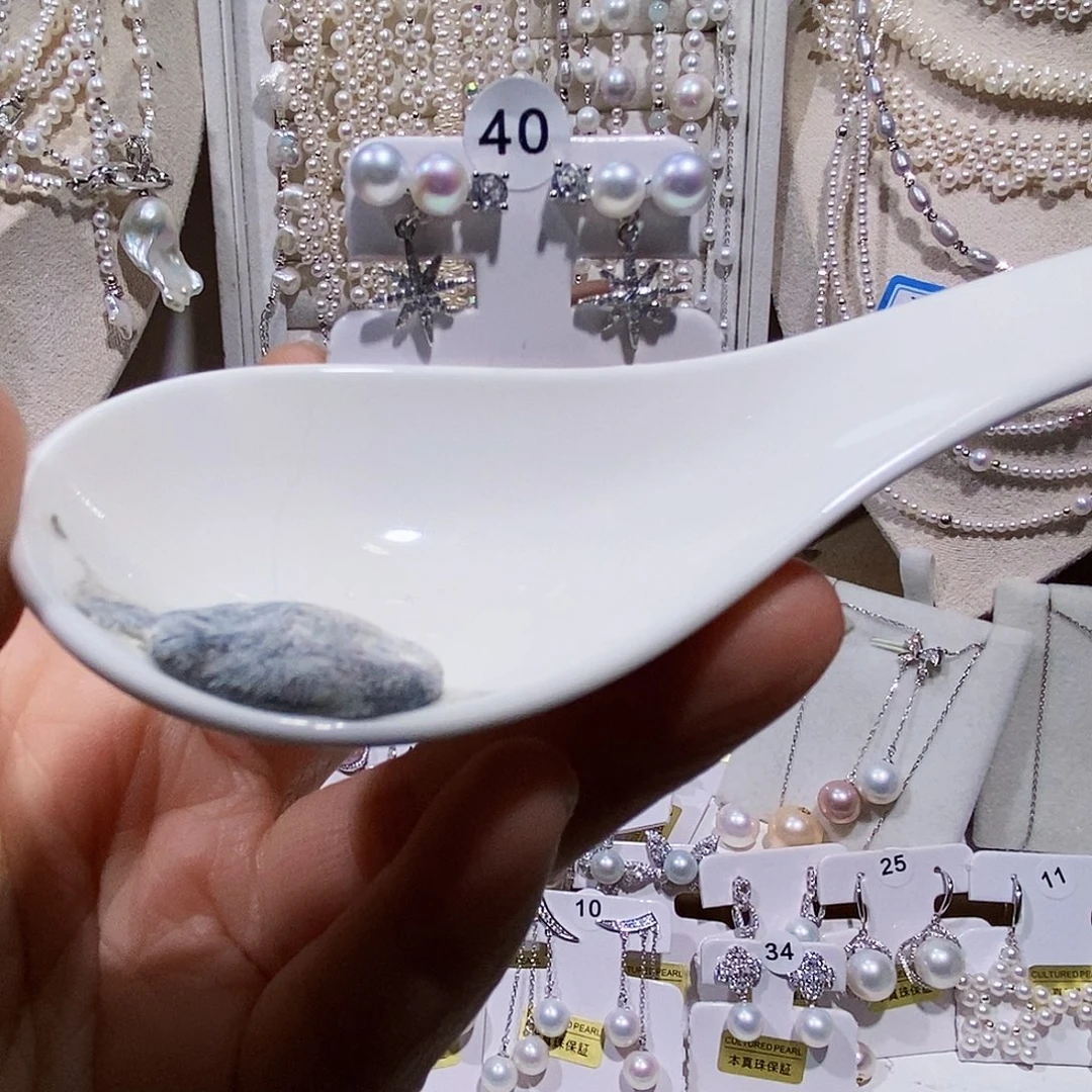 银S925镶嵌耳饰淡水珍珠极光炫彩耳钉