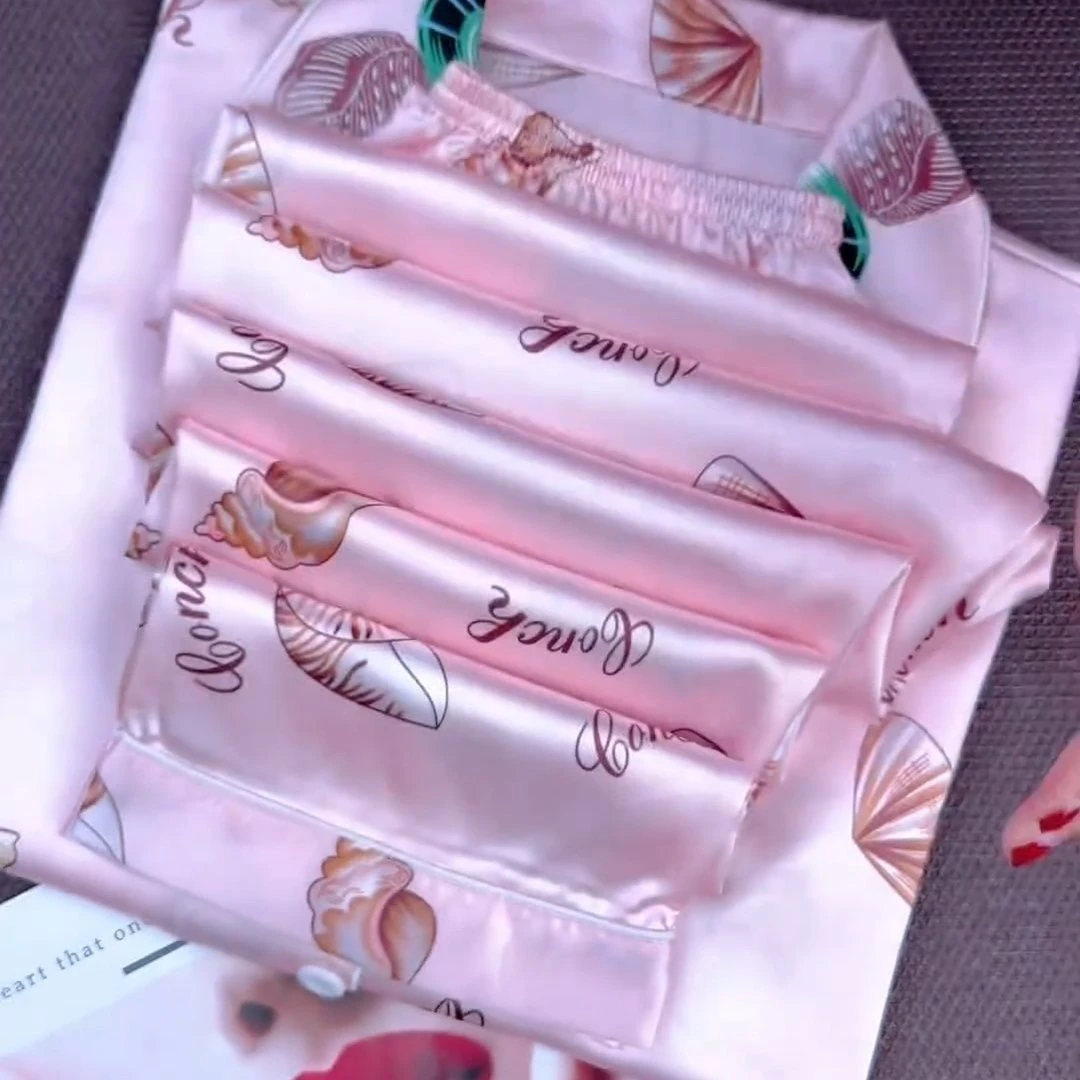 冰丝睡衣女夏季薄款短袖长裤套装2025新款粉贝壳春秋款女士家居服