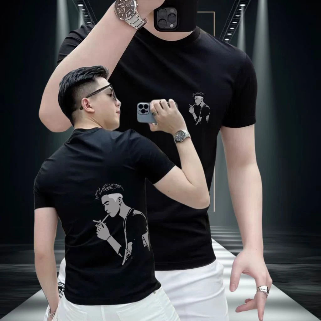 2025新款夏季痞帅短袖t恤男潮牌男士潮流圆领上衣轻奢ins印花T恤