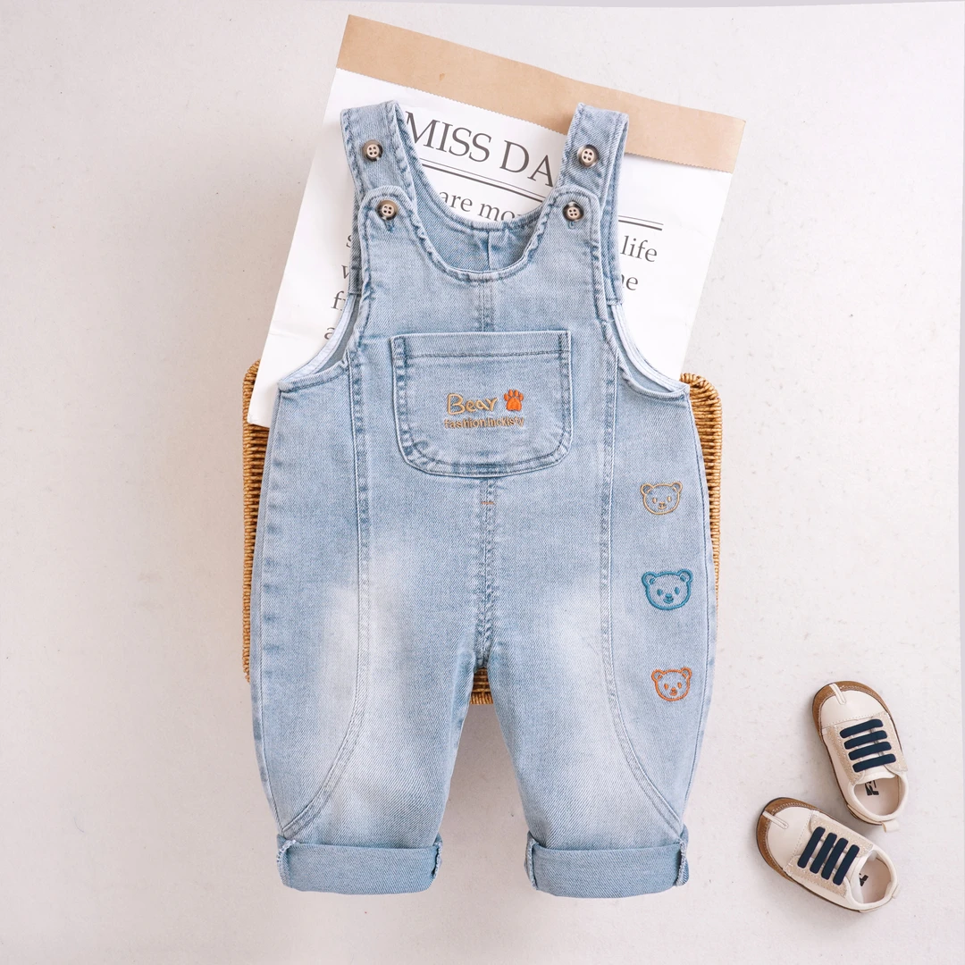 宝宝牛仔背带裤三小熊男童婴幼儿女童秋冬新款0-4岁婴儿裤外穿