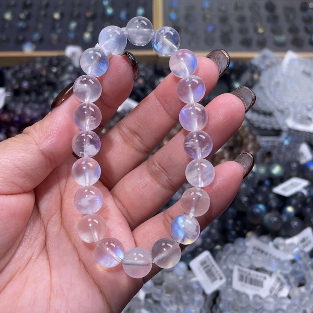 月光石手链未镶嵌威**天蓝月光手链9.5mm+