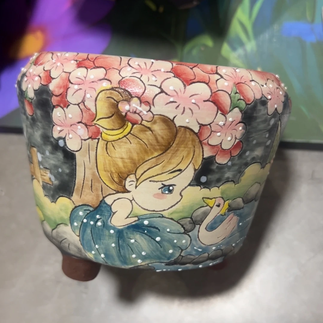 小***头手绘陶瓷花盆美盆