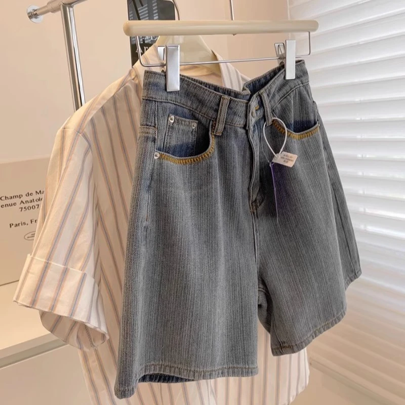 梨形身材复古牛仔短裤阔腿五分裤夏季薄款女高腰宽松显瘦直筒中裤