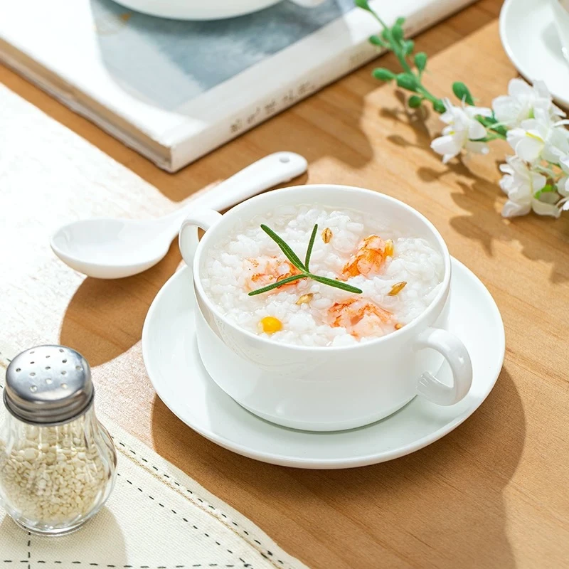 不烫手碗纯白骨瓷家用粥碗宝宝碗早餐碗燕麦冰淇淋碗无铅烤碗