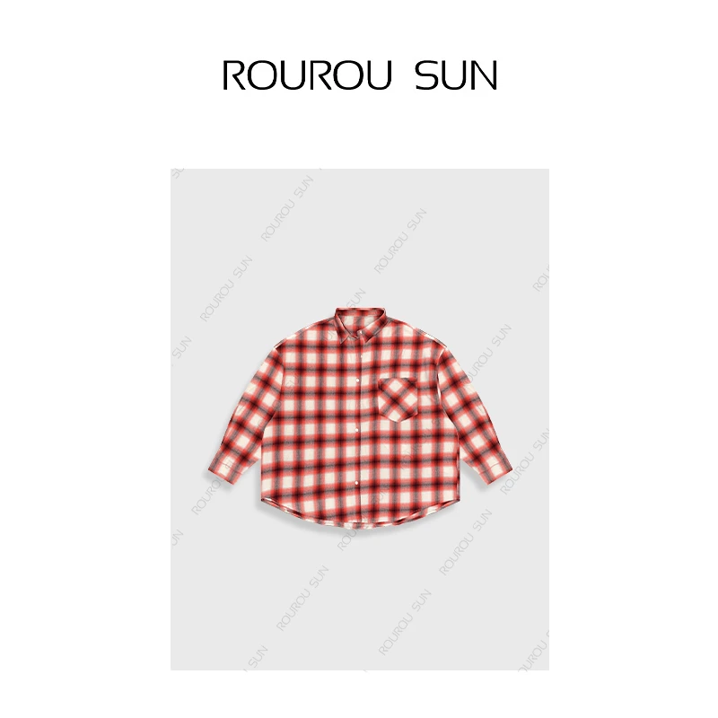 25365美式复古格子女衬衫外套痞帅长袖休闲衬衣