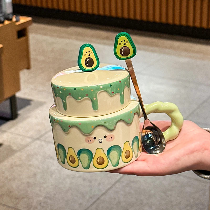 牛油果陶瓷杯子高颜值生日礼物可爱女生马克杯精致伴手礼情侣水杯