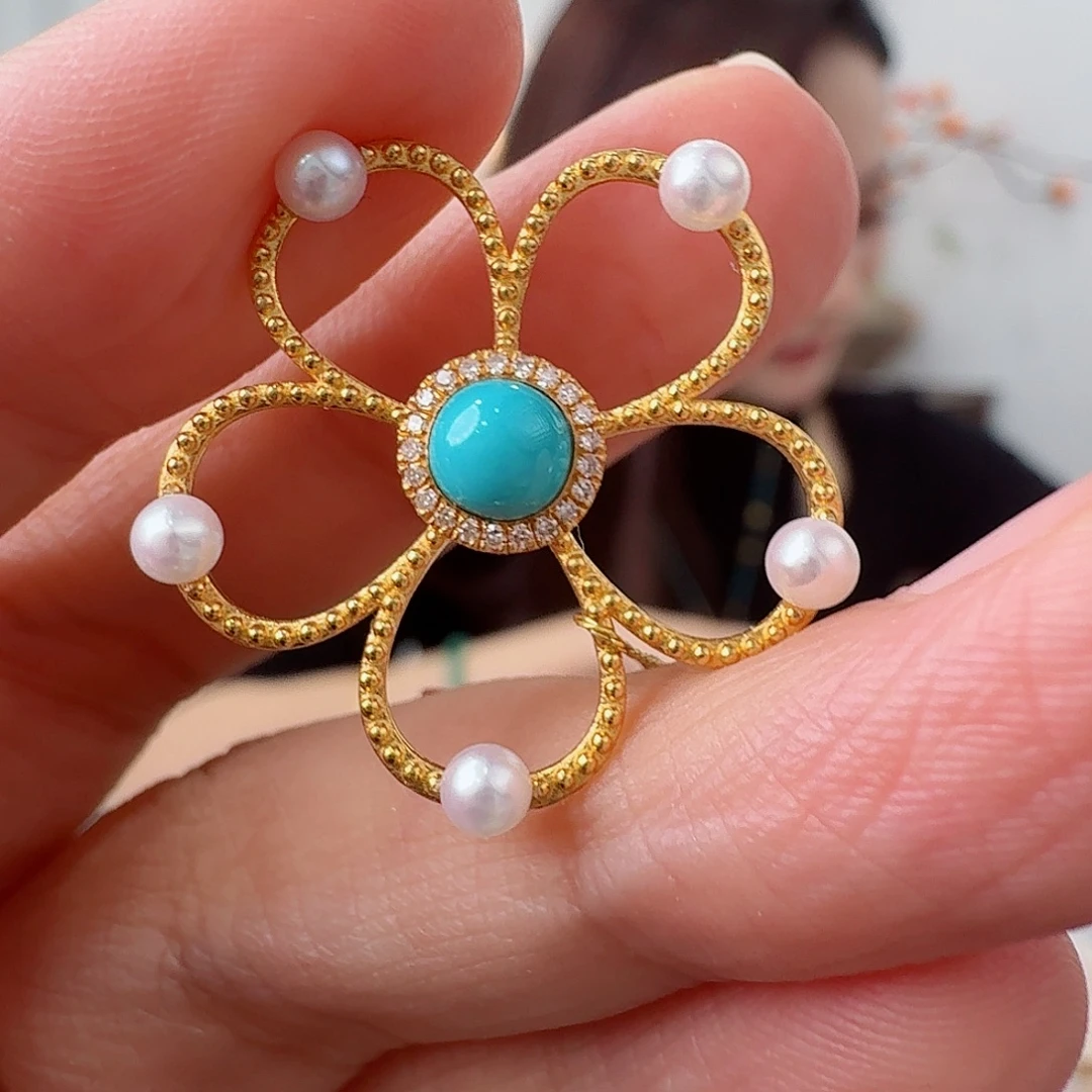 绿松石18K金镶嵌珠宝奇石