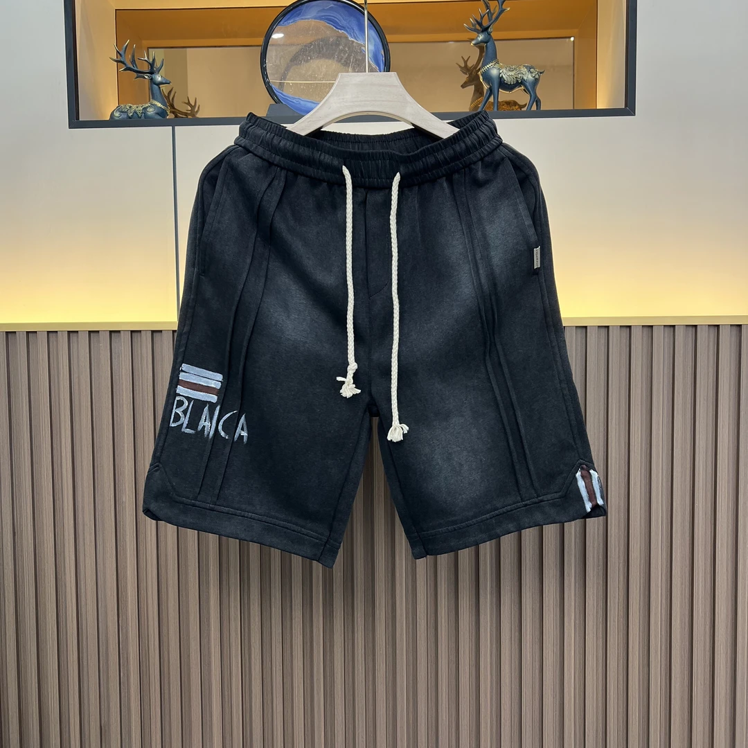 夏季男士水洗针织透气五分裤重工立体压褶高档宽松休闲百搭短裤