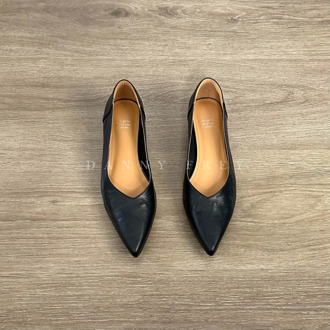 Dannyfrey复古尖头浅口女头层羊皮通勤百搭中跟舒适通勤风单鞋3CM