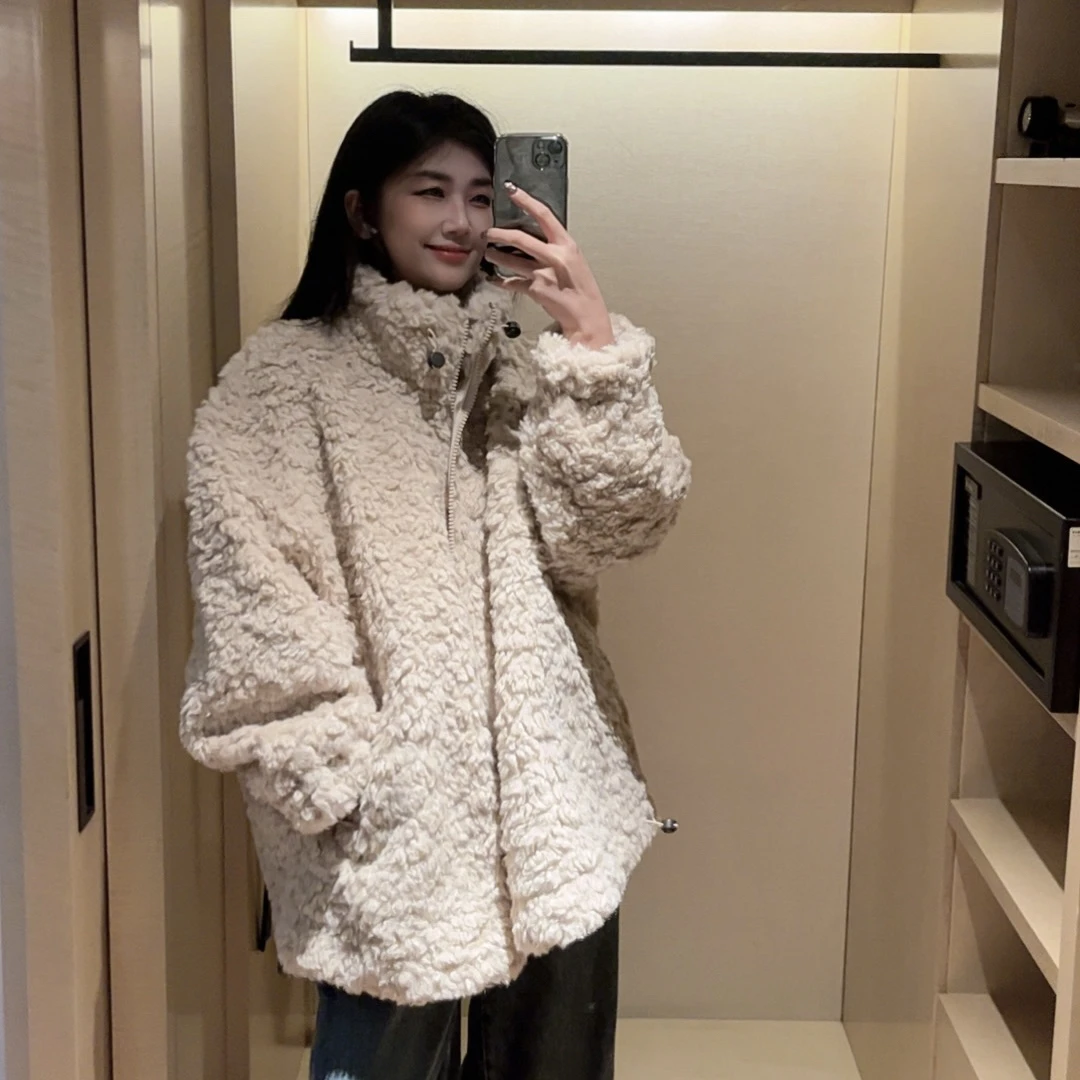 慵懒风轻奢羊羔毛外套
