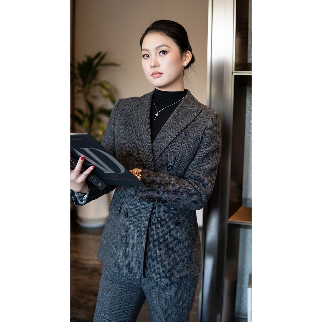 DANLUE/丹略S秋冬全羊毛西装气质深灰西装套装女高级感双排扣西装