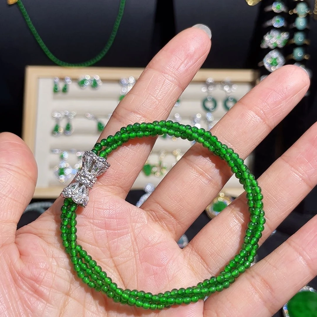 银S925镶嵌翡翠手链珠珠