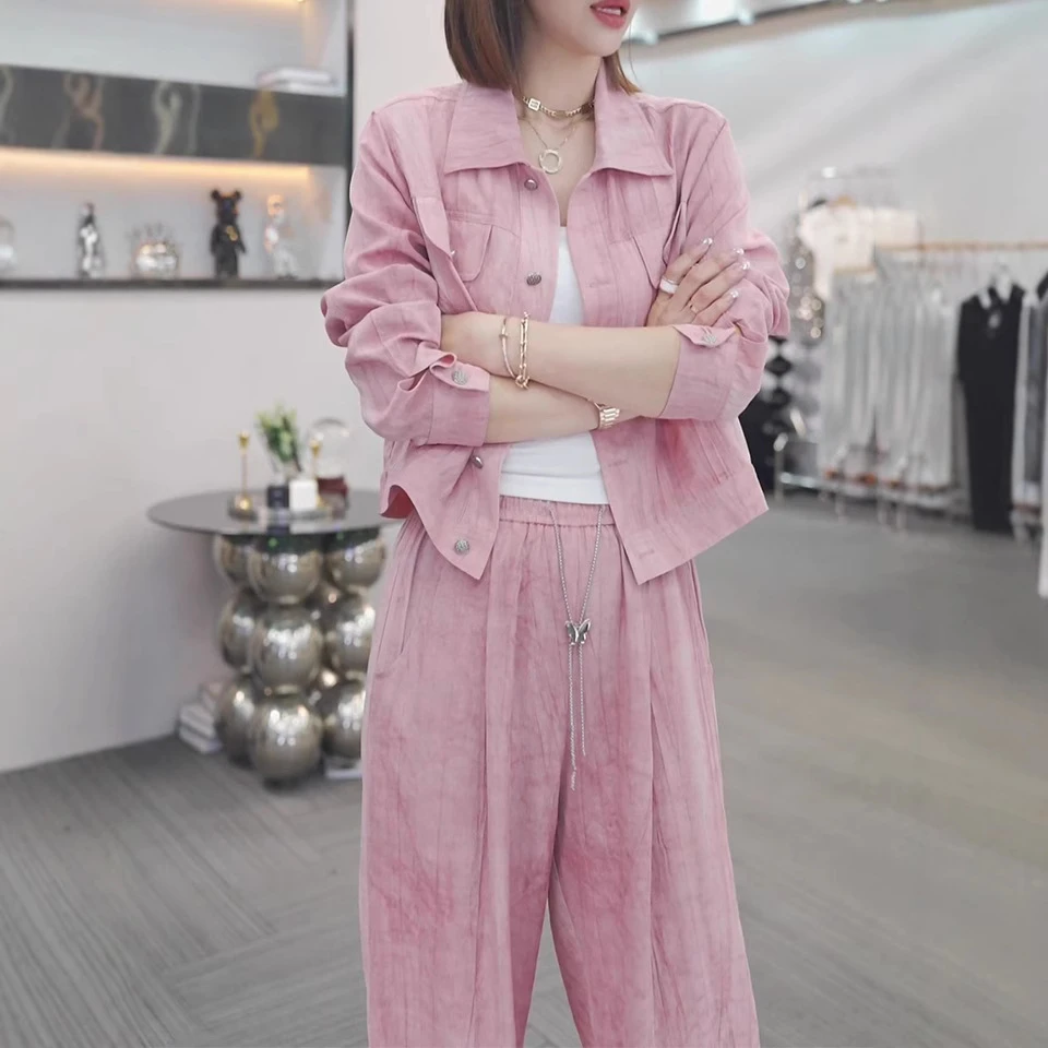 简约时尚休闲套装女2025夏季新款防晒服宽松显瘦洋气外套+长裤