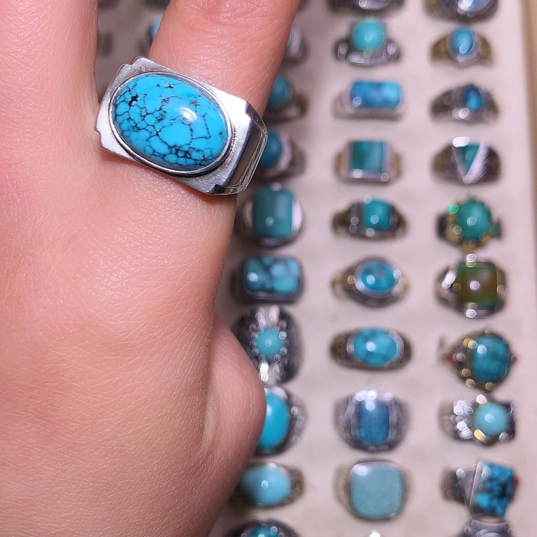 绿松石银S925镶嵌戒指