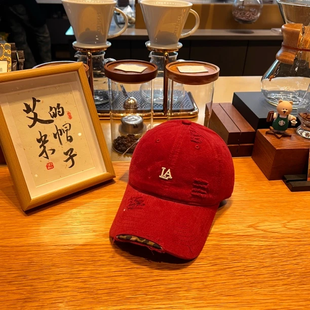 棒球帽美式复古帽子大头围显脸小刺绣破洞网红鸭舌帽女网红棒球帽