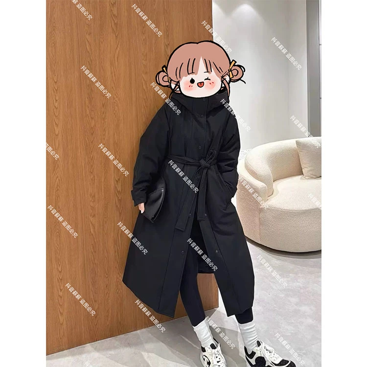 ZX6049春季欧货连帽暗扣中长款简约收腰系带风衣外套