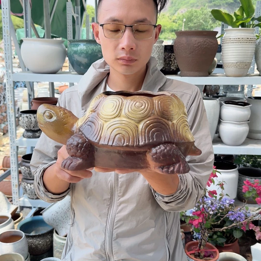 紫砂花盆乌龟一个柴烧