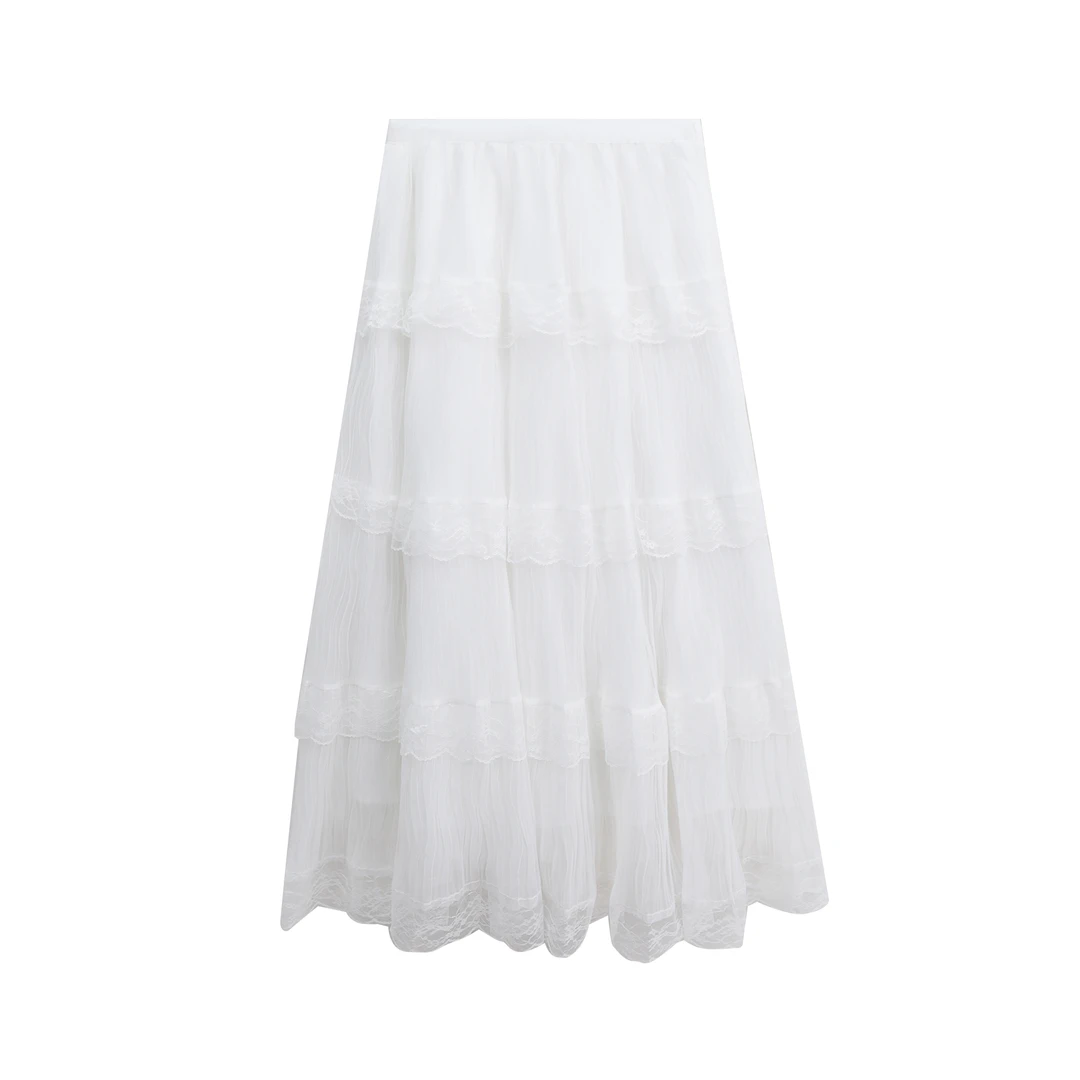 S甜美温柔蕾丝网纱高腰A字蛋糕半身裙C12030