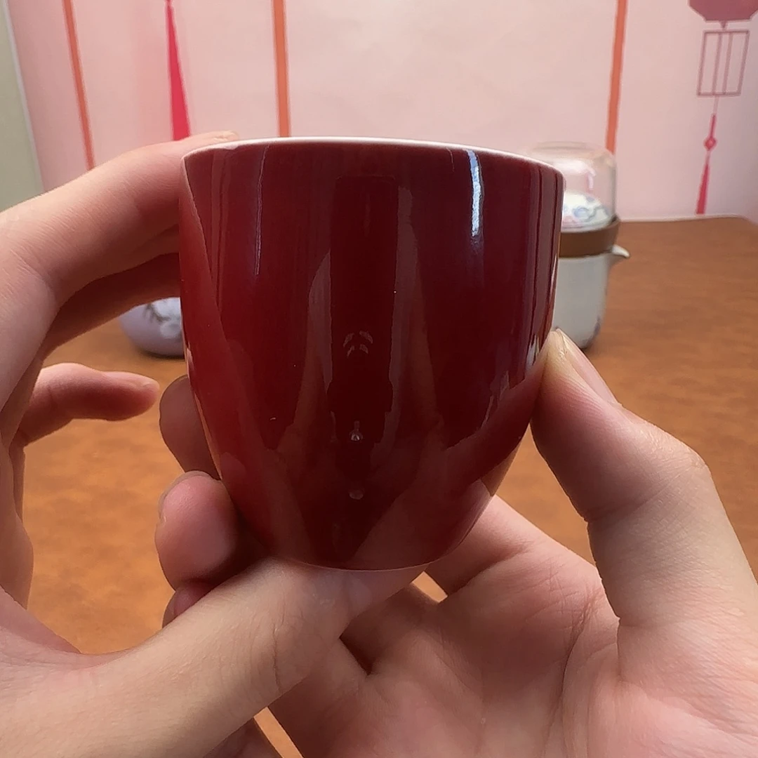 瓷片郎红纯色闻香杯