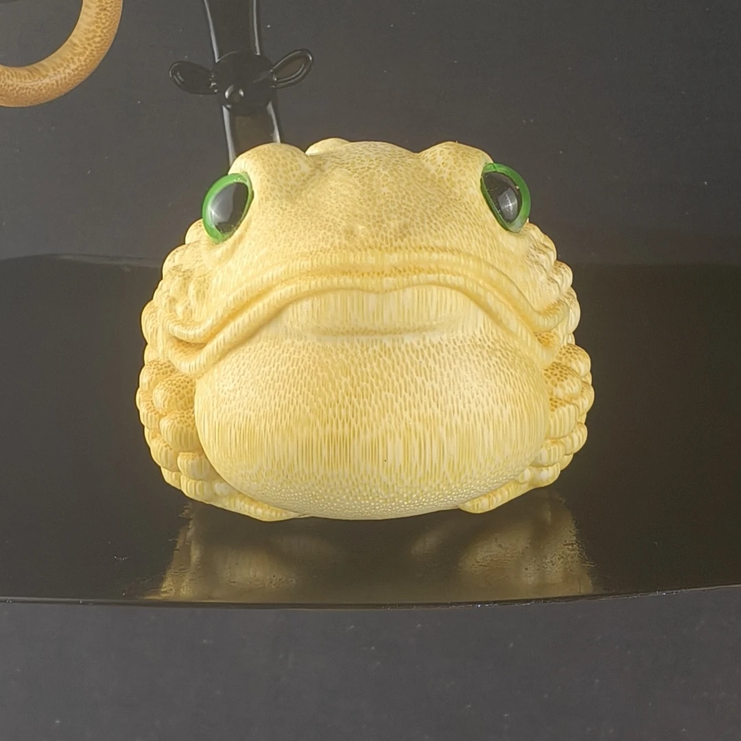 【竹缘竹意】 7.0大尺寸大肚鹰嘴三足金蟾摆件手把件 实心竹雕刻