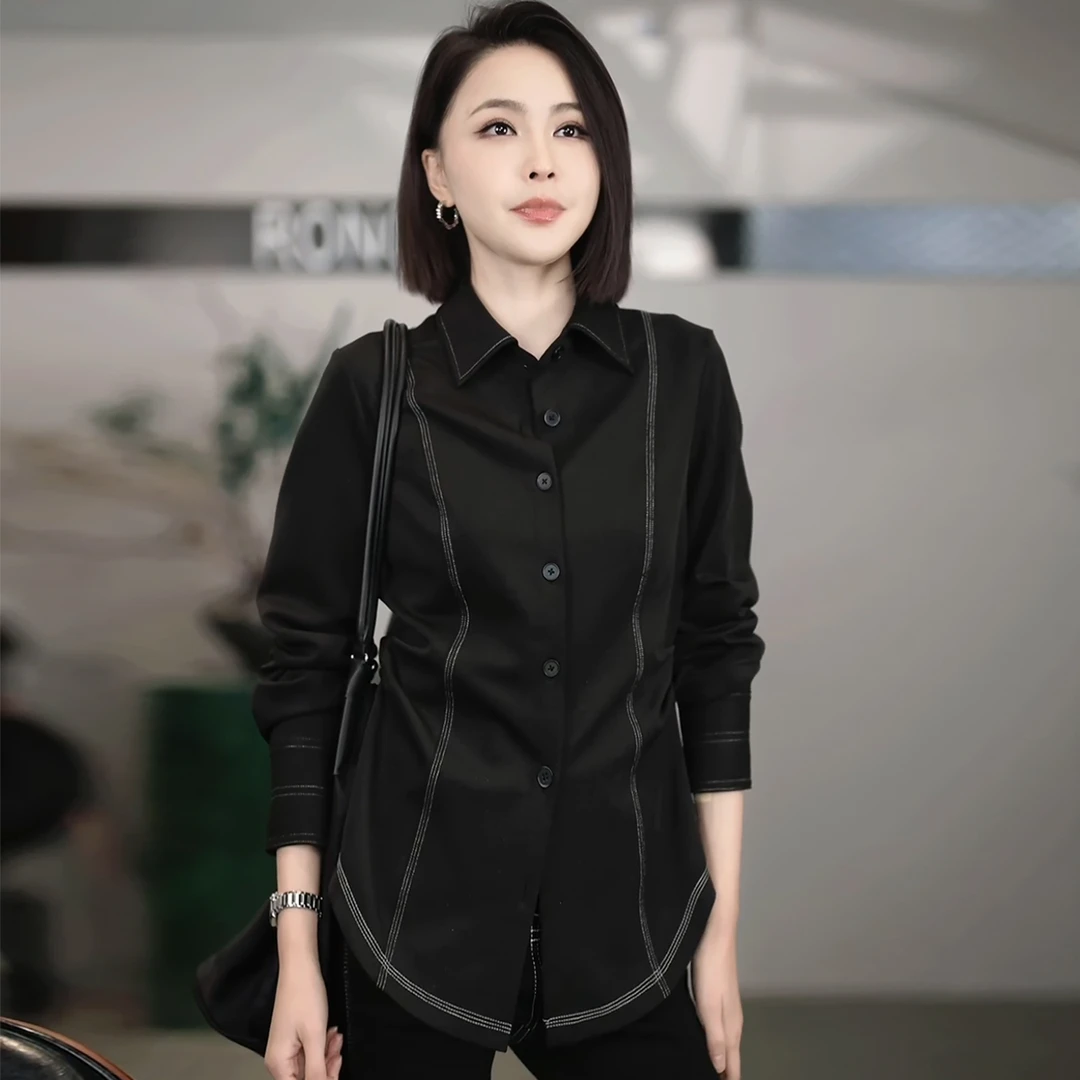 溶溶【超模腰】RONGRONG 立领单排扣压线收腰层次感衬衫B-B8969231