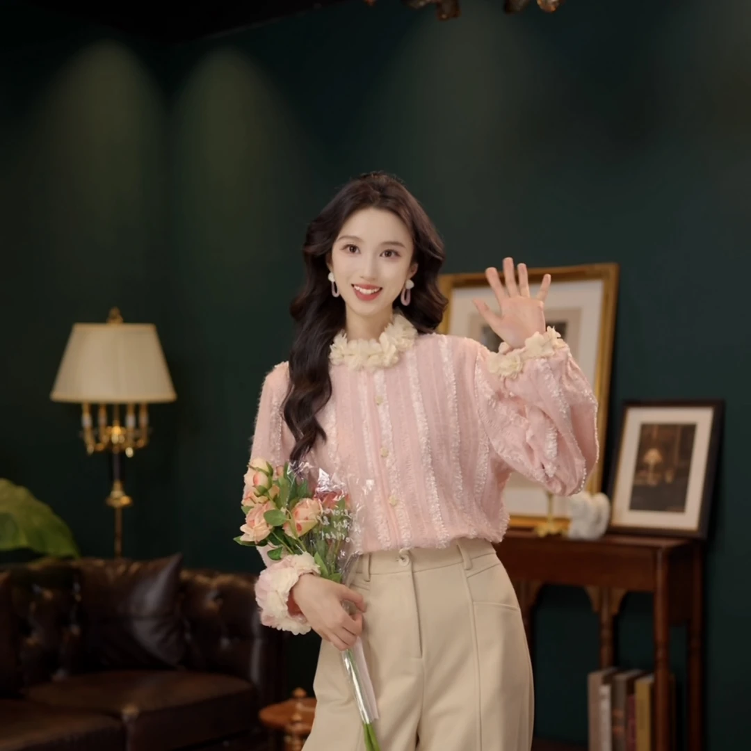 琦琦【花团景色】欧若风长袖衬衫女时尚休闲宽松上衣YL5273213