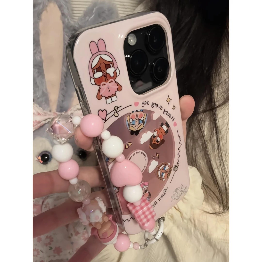 少女心创意粉色唱片哭娃适用苹果16promax手机壳iPhone15防摔14