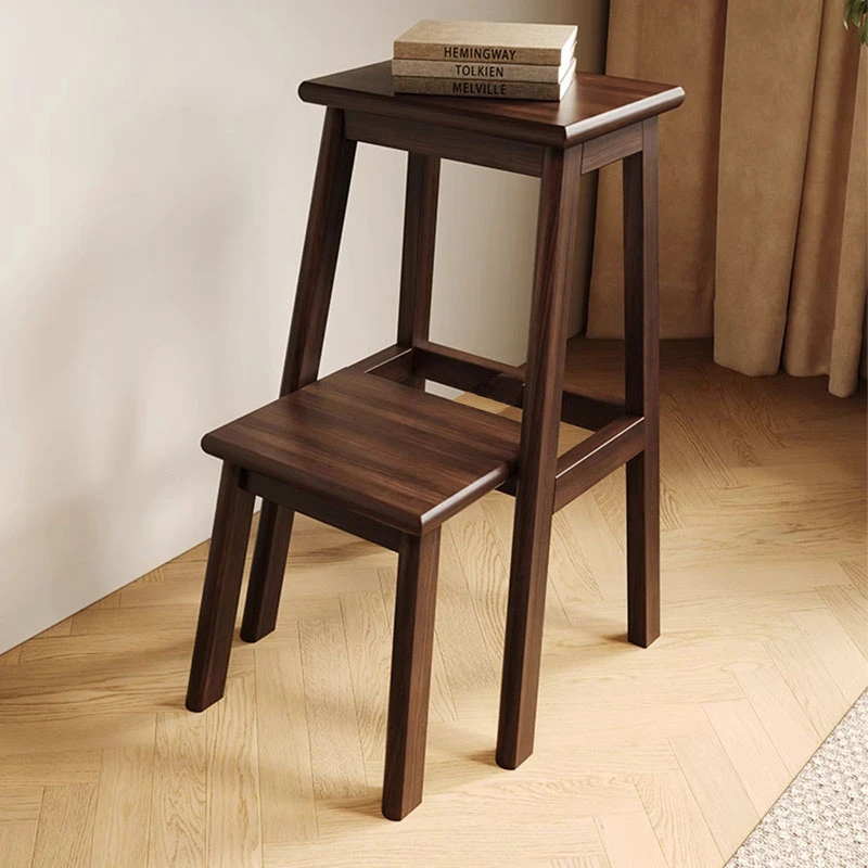 实木家用梯加厚加粗登高多功能折叠梯凳置物架花架免安装客厅厨房