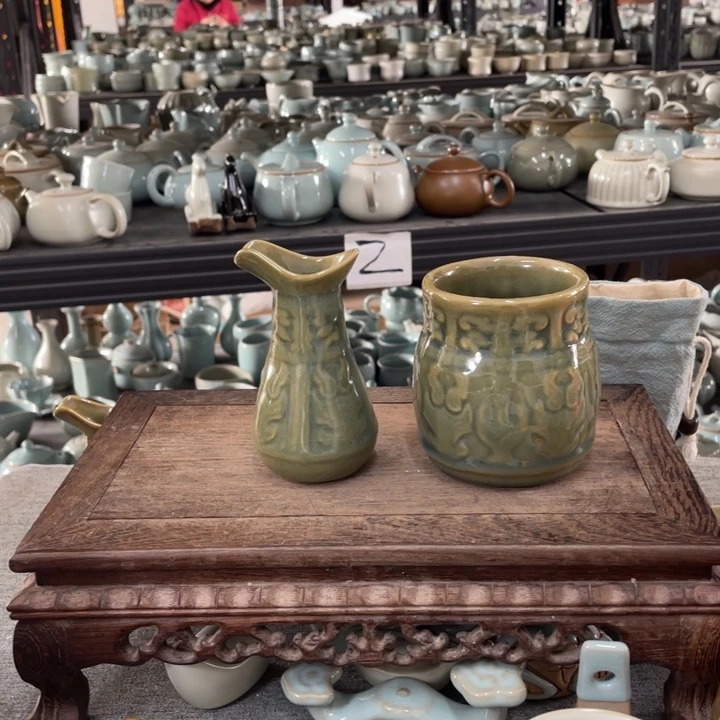 摆件青绿釉分酒器➕温酒杯